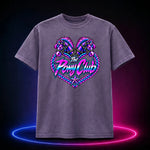 Grape premium t-shirt with The Pony Club Remastered pink and blue twin-pony graphic, front view.