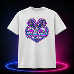 White premium t-shirt with The Pony Club Remastered pink and blue twin-pony graphic, front view.